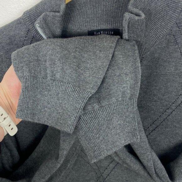 NEW Van Heusen Quarter Zip Knit Sweater Grey Size Large Sample Pullover Diamond - Picture 6 of 7